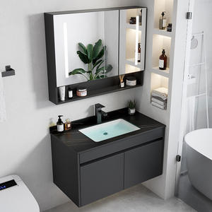 Mueble de baño moderno con lavabo y espejo Gabinete de almacenamiento montado en la pared para uso en hoteles y villas Duradero Fácil instalación - Product Image 5