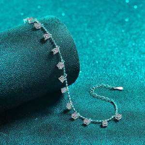 สร้อยเทนนิสสำหรับผู้หญิงสร้อยข้อมือเพชรโมอิสทรงกลมสีเงินสเตอร์ลิงประดับ S925ปรับแต่งได้ - Product Image 4