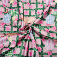 Tissu imprimé satiné mat personnalisé en polyester et élasthanne à motif floral et à carreaux, léger, pour robe de fille