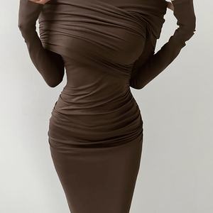 Robes longues personnalisées OEM de haute qualité, nouvelle collection automne-hiver, design élégant, col ras du cou, coupe ajustée, style unique, sexy et simple - Product Image 3