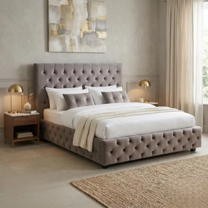 Base de Cama King Size de Terciopelo de Lujo, Moderna, Tapizada y Acolchada, con Cabecera y Soporte Resistente, <span class=keywords><strong>Mueble</strong></span> de Cama Doble - Product Image 3
