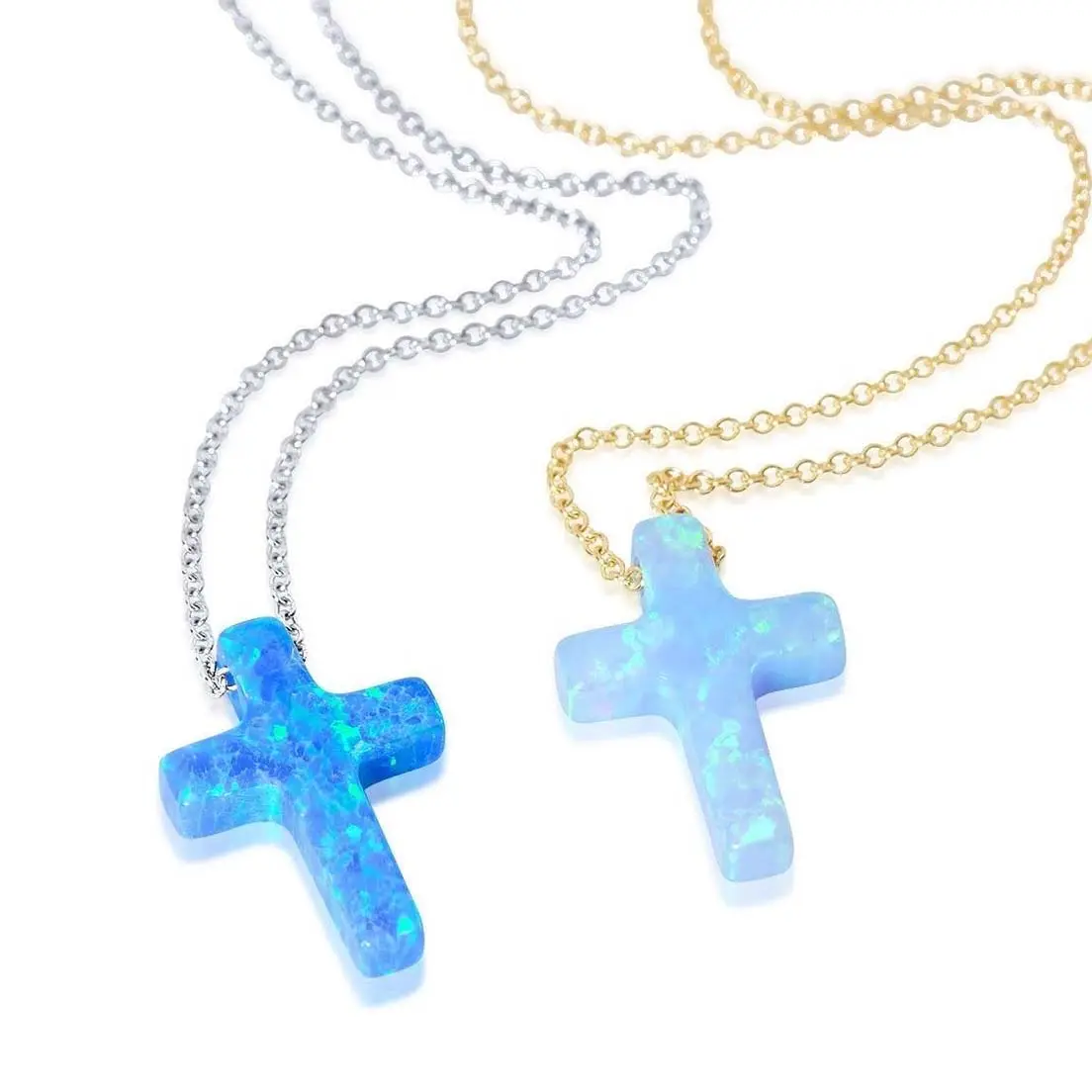 Religious Cross Opal 9x12mm Handgrafted Pendant Lab- Created Opal 14k Gold Filled Vermeil Opal Cross Chokers Necklace