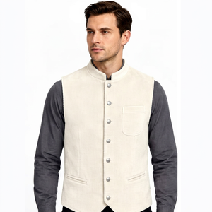 Men's Corduroy <b>Vest</b> Mandarin Collar Button Closure Full <b>Sleeve</b> - Product Image 1