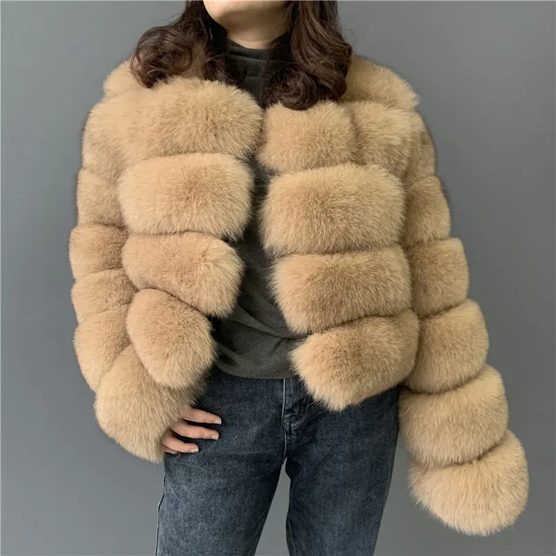 Mao Mao Fur Women's Real Natural Fox Fur 5 Rows Overcoat Winter Thick Warm Fashion Crop Ladies Fur Coat