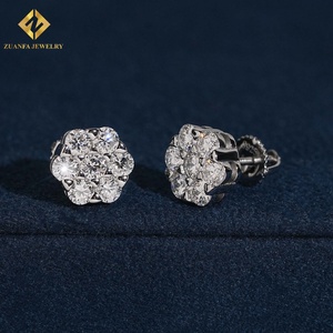 Classic Luxury Style Iced Out Lab Grown Diamond Earring <b>Honey</b> Comb Round Brilliant Cut 925 Silver Round Stud Earrings Screw Back - Product Image 1