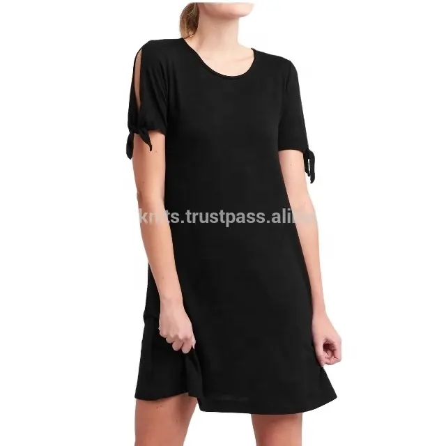 Robe décontractée en coton et Spandex pour femmes, t-shirt, tenue d'été pour dames, longueur aux genoux, vêtements de détente