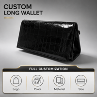 Dompet Panjang Kulit PU Hitam Model Buaya Label Pribadi Grosir, Kustomisasi Penuh, Dompet Ponsel, OEM ODM