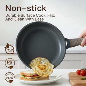 Juego de Utensilios de Cocina Modernos de Aluminio Fundido Negro No Tóxico, Sartén Antiadherente con Tapa de Vidrio para Cocinar - Product Image 5