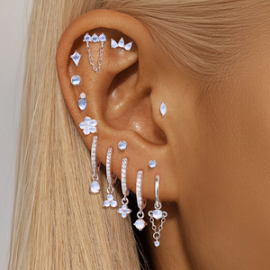 Pendientes clásicos de plata de ley S925 con piedra lunar natural, de base plana, de platino, de un solo orificio, en varios tamaños - Product Image 3