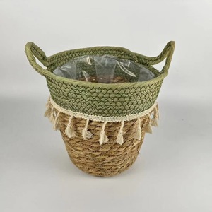 Handmade Straw Woven <b>Basket</b> With Tassels Round <b>Storage</b> <b>Basket</b> For Plants And Decor Small Size - Product Image 1