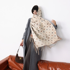Bufanda de imitación de cachemira al por mayor, con diseño de patchwork de lunares y jacquard, extralarga, gruesa y cálida, para el cuello, chal para clima climatizado, otoño invierno - Product Image 1