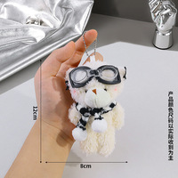 Mini ours en peluche doux porte-clés lunettes de pilote rouge dessin animé conception typographie imprimé jouets en peluche poupée en peluche pour