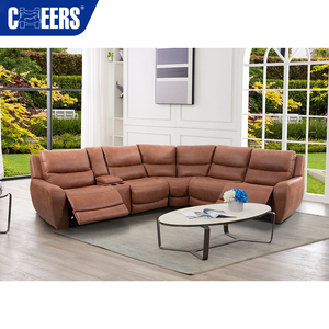 Canapé sectionnel électrique inclinable 5 places MANWAH CHEERS moderne avec rangement et porte-gobelets en cuir synthétique pour salon - Product Image 1