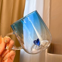 Transparente Hochborosilikatglas Kreative Kaffeetasse Wasserbecher 3D-Herz Innen mit Farbverlauf Valentinstag Mädchen Geschenke