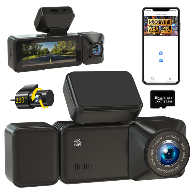 3 Lenses 3 Channels 4K LCD Dashcam Super Night Vision G Sensor Built-in WiFi 1 Year Warranty Car DVR GPS Loop Recording