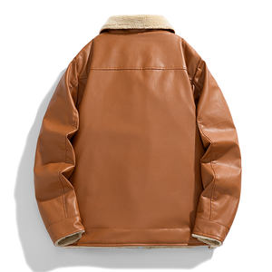 Manteau en cuir épais tendance rétro pour homme, en cachemire d'agneau, nouvelle collection automne-hiver, avec revers en velours et rembourrage en coton. - Product Image 4