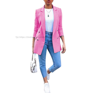 เสื้อคาร์ดิแกนคอปกแฟชั่น กระดุมสองแถว ความยาวปานกลาง สไตล์เรียบหรู ชุดสูทผู้หญิง แฟชั่น - Product Image 1