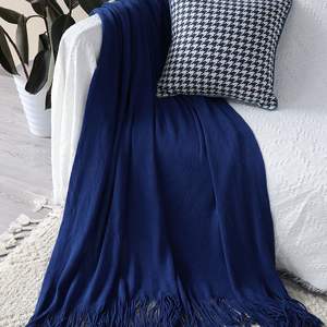 Royal Blue Acrylic Knitted <b>Throw</b> Blanket Soft Cozy Decorative <b>Cover</b> for Bed <b>Sofa</b> Couch Living Room Warm Style - Product Image 2