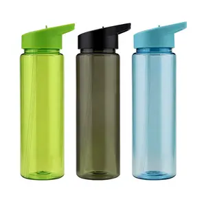 700ml eco friendly equipped flip straw plastic sports drinking water bottle botella de agua con popote rosa reutilizable