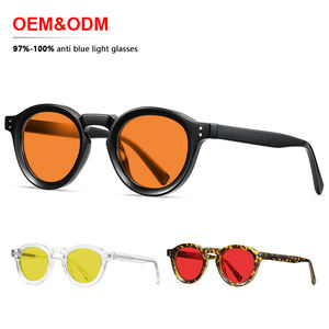 กรอบแว่นตาทรงกลมคลาสสิกใหม่จากโรงงานจีนโดยตรง เลนส์กรองแสงสีส้ม TR90 ทนทาน ใช้ได้ทั้งชายและหญิง ป้องกันแสงสีฟ้า - Product Image 1