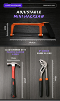 Kit d'outils à main pour réparation domestique avec marteau à griffes, clé à molette réglable, tournevis, pinces, mètre ruban, clé hexagonale, kit d'outils de quincaillerie