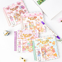 Cartoon-Notizbuch mit quadratischem Spiralbindung, Lederhülle, niedlichem rosa Hasen, hochwertigem DIY-Doodle-Raster und Spiralbindung für Kinder