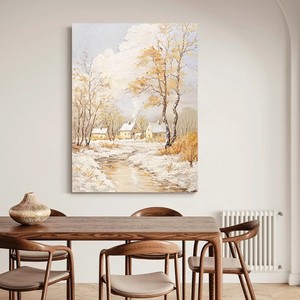 Pintura al óleo de sol cálido y primera nieve, 120x160cm, estilo impresionista, pintado a mano, arte moderno para pared de sala de estar - Product Image 3