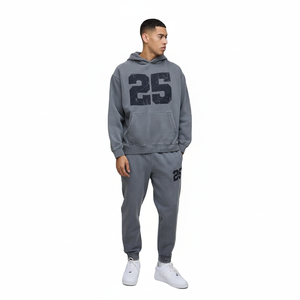 OEM Logo personnalisé 100% coton imprimé à capuche pantalon vente chaude surdimensionné gris délavé à capuche survêtement lavage pigmenté 500gsm d'épaisseur - Product Image 1