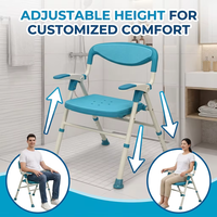 Chaise de douche pliante en aluminium RUFU RF3206A avec accoudoirs rabattables, siège et dossier rembourrés en EVA, hauteur réglable, sécurité pour la salle de bain