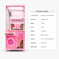Machine à griffes commerciale rose avec éclairage LED, armoire à prix transparente, commande par joystick et système à monnayeur