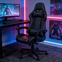 Chaise de jeu ergonomique en cuir EaseNeat avec coussin pour la tête, soutien lombaire, éclairage RGB, rotation