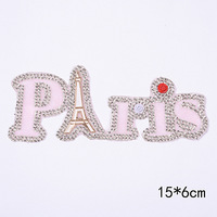 Patchs brodés en strass Bling Tour Eiffel Paris, lettres appliquées pour vêtements, chapeaux, chaussures, sacs – Vente en gros