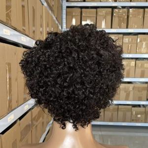 Nouveautés Perruques Courtes Bob Pixie Bouclées à <span class=keywords><strong>Frange</strong></span> pour Femmes Noires, Qualité 12A, Fabrication Mécanique - Product Image 3