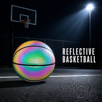 Ballon de basketball holographique réfléchissant en PU avec logo personnalisé, taille 7, effet néon irisé, écologique, durable, pour entraînement nocturne