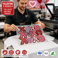 Transfert personnalisé en rouleau pour la Saint-Valentin, Cœurs XOXO DTF, Design en encre blanche Kawaii, Impression T Love, Embossage intégral pour vêtements, MOQ 1000 pièces