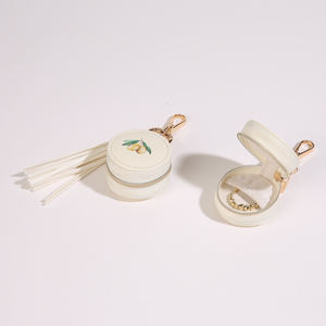 Customized Logo Hot Sale PU Leather Mini Portable Round <b>Ring</b> Jewelry Box Zipper Earring Travel Packaging <b>Storage</b> Jewelry Bag - Product Image 3