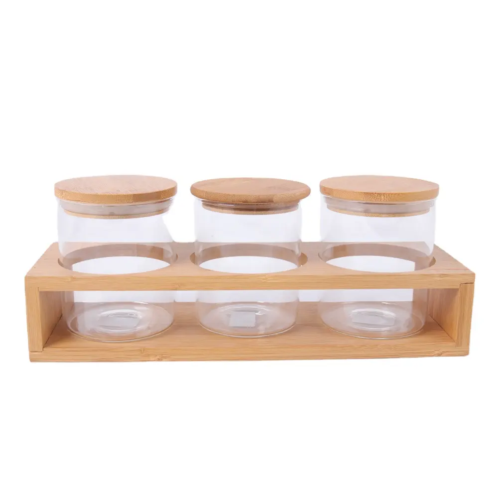 Harga pabrik memasak dapur set 3 kaleng toples bumbu dengan tutup kayu