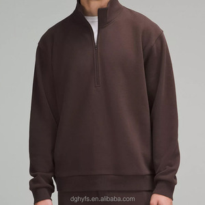 Felpa Personalizzata Sostenibile ed Ecologica con Zip a un Quarto, in Jersey di Cotone Organico <span class=keywords><strong>e</strong></span> Bambù, Collo Alto, Pullover con Mezza Zip per Uomo - Product Image 3