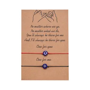 Lucky Eyes Blue Evil Eyes Charms Bracelet Red String Thread Rope Couple Bracelet Wish Card Jewelry For Women Men Adjustable