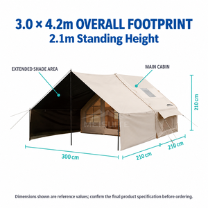 Lều Glamping bơm hơi 3x2.1m với mái hiên mở rộng 5.7m, chất liệu Oxford phủ đen 420D chống thấm nước, dành cho khu nghỉ dưỡng - Product Image 2