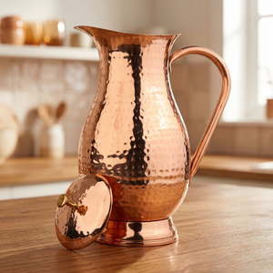 Carafe à eau en cuivre massif 100% avec couvercle et poignée, style vintage, pour usage quotidien, repas et occasions spéciales - Product Image 4