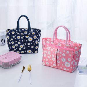 Sac à déjeuner isotherme à motif Daisy, bleu marine et rose, fourre-tout de grande capacité pour pique-nique et usage quotidien - Product Image 3