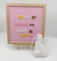 Vente flash : Tableau à lettres en feutre avec cadre en bois de chêne rose 10*10 pouces, avec 460 lettres en plastique et support