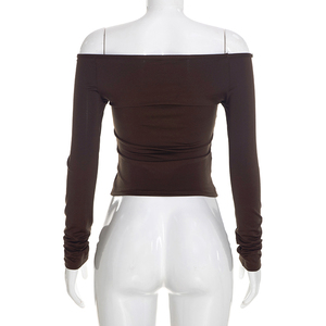 Viviblook J26TP352 – T-shirt décontracté à manches longues et épaules dénudées pour femme, nouvelle collection automne - Product Image 2