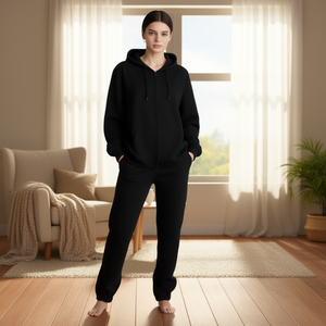 HDJ Women's <b>2</b> <b>Piece</b> Tracksuit <b>Set</b> Oversized Hoodie And <b>Pants</b> Classic Black <b>Plus</b> <b>Size</b> Casual Loungewear Autumn Full Length - Product Image 2