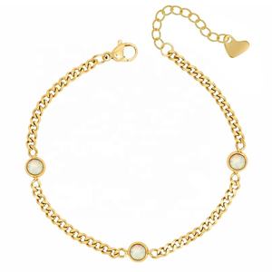 เครื่องประดับชุบทองคุณภาพดี ราคาดี เครื่องประดับสแตนเลส สร้อยคิวบาแฟชั่น สร้อยข้อมือโอปอล - Product Image 1