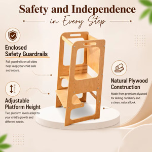 Tour d'apprentissage Montessori en bois pour bébé avec hauteur de plateforme réglable, tabouret d'aide en cuisine CPC - Product Image 4