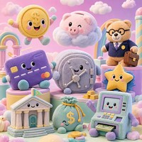 Coffret de financement Kawaii Pastel en peluche de créateur, boîte de rangement sécurisée pour pièces de monnaie et cartes de crédit en forme de dessin animé avec membres en peluche douce