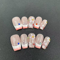 Método de mezcla de uñas prensadas a mano pura Talla francesa Estilo de flor pequeña Fábrica reutilizable de alta calidad al por mayor