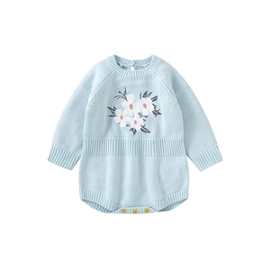 Nouveau-né bébé Onesie Crochet tricot pull enfants vêtements exquis broderie bébé bleu barboteuse costume - Product Image 1